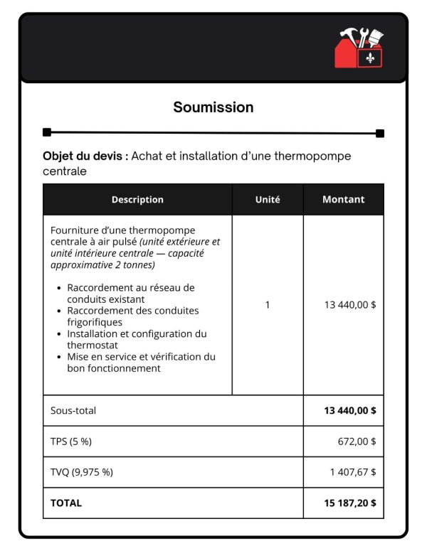 Exemple soumission thermopompe