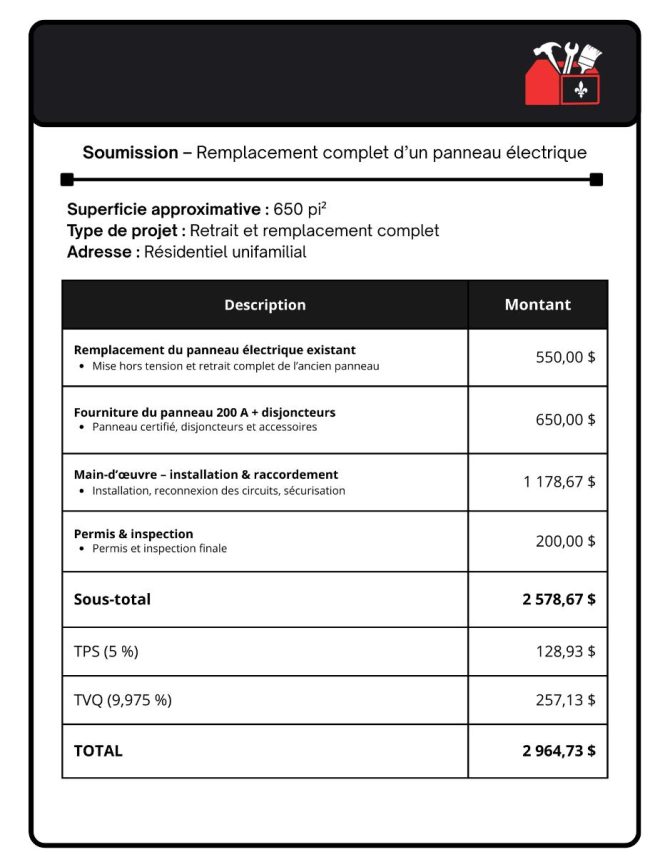 Soumission remplacement panneau