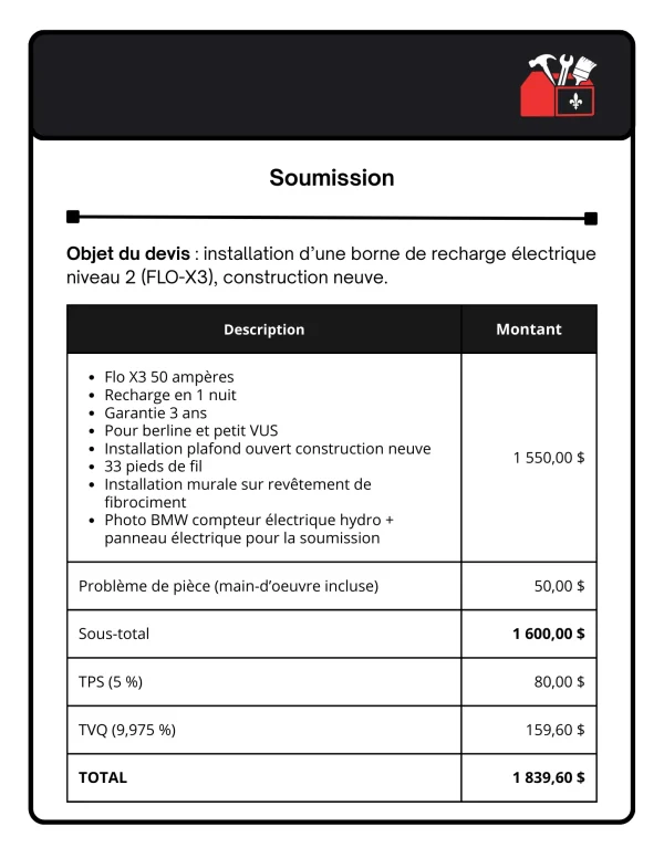 soumission borne flo x3 construction neuve maison