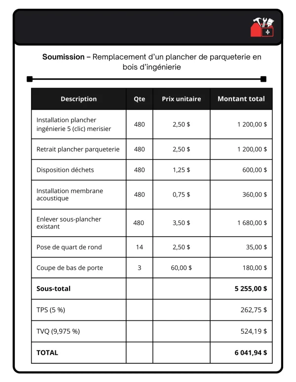 soumission installation plancher bois ingenierie merisier rive sud montreal