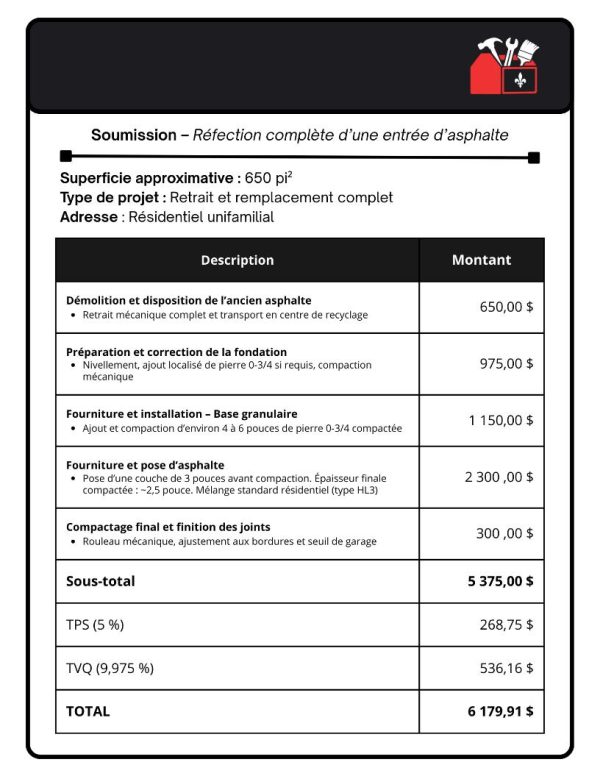 soumission pavage entrée