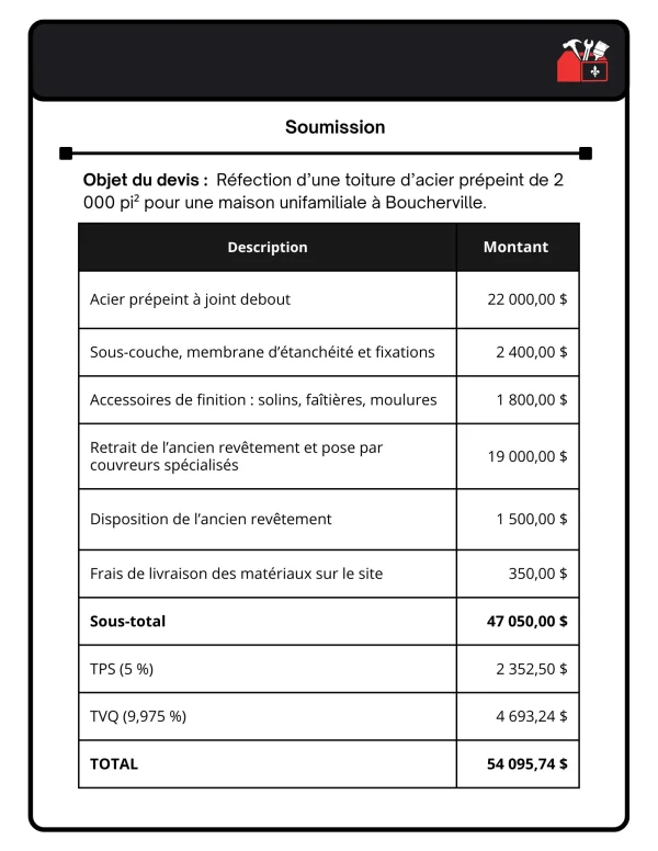 soumission toiture tole boucherville